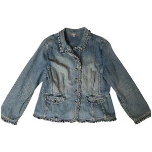 J.Jill Jacket Womens Denim Ruffle romantic trucker peasant cowgirl southwestern